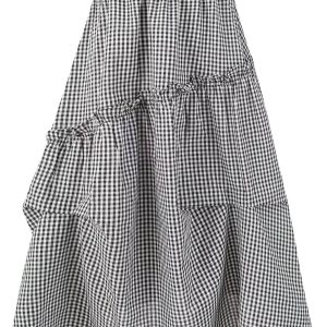 2025 Summer Ruffled Spliced Plaid Mid-Length Skirt with Elastic Waist for Women - Trendy Casual Fashion