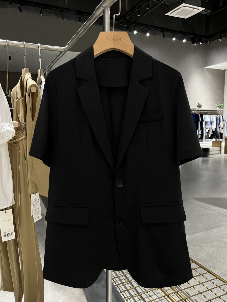 2025 Summer Thin Black Slim Short Sleeve Blazer Jacket for Women - Elegant Hepburn Style Formal Suit Jacket 2025 Summer Thin Black Slim Short Sleeve Blazer Jacket for Women - Elegant Hepburn Style Formal Suit Jacket