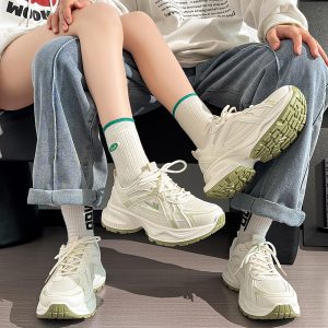 2025 Summer Unisex Height-Increasing Mesh Sports Shoes - Breathable White Dad Sneakers for Couples