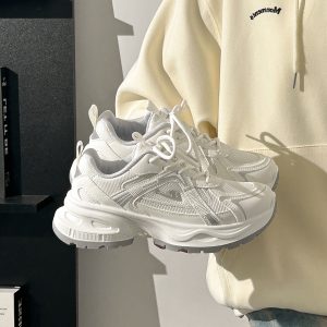2025 Summer Unisex Height-Increasing Mesh Sports Shoes - Breathable White Dad Sneakers for Couples