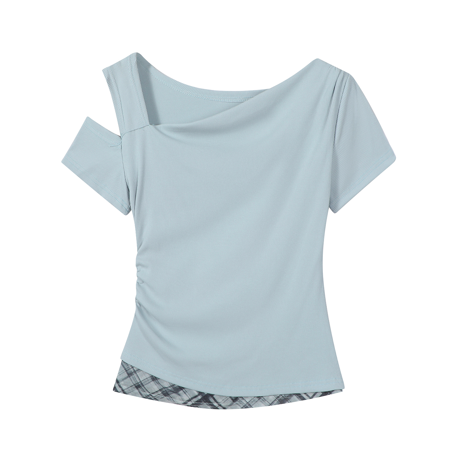 2025 Summer Women's Blue Off-Shoulder T-Shirt - Unique Short Sleeve Top, Trendy Casual Wear, Y2K Style 2025 Summer Women's Blue Off-Shoulder T-Shirt - Unique Short Sleeve Top, Trendy Casual Wear, Y2K Style