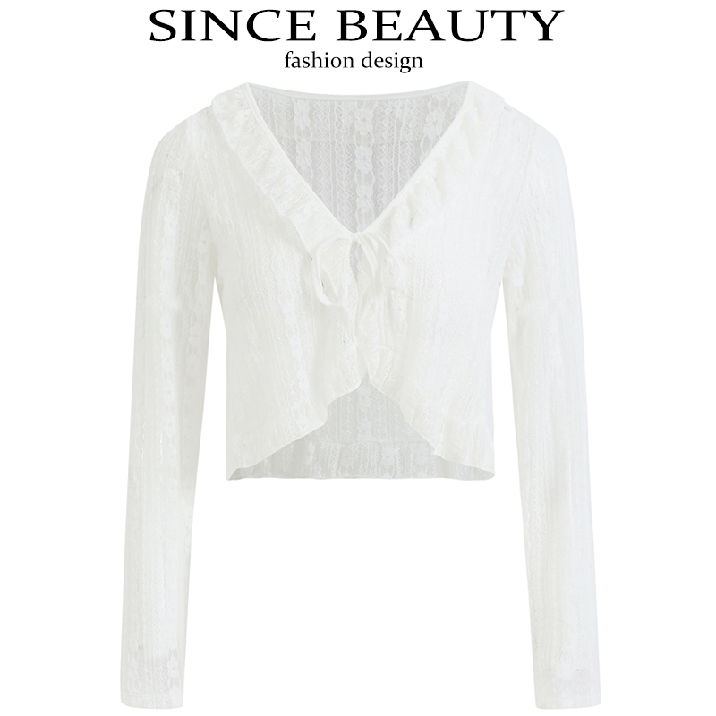 2025 Summer Women's Elegant Lace Cardigan Long Sleeve Outerwear - Trendy Layering Piece for Chic Style