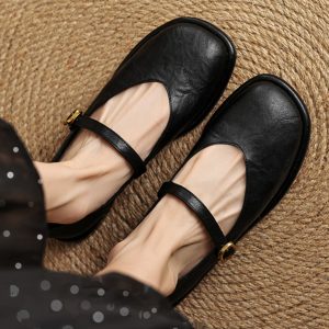 2025 Summer Women's Lambskin Mary Jane Flats - Round Toe, Shallow Mouth, Large Size 41-43, Trendy Casual Footwear