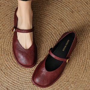 2025 Summer Women's Lambskin Mary Jane Flats - Round Toe, Shallow Mouth, Large Size 41-43, Trendy Casual Footwear
