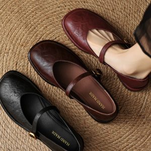 2025 Summer Women's Lambskin Mary Jane Flats - Round Toe, Shallow Mouth, Large Size 41-43, Trendy Casual Footwear