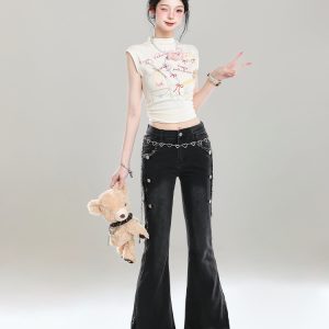 2025 Summer Women's Retro Flared Jeans, Slim Fit Bell-Bottom Pants, American Style, Popular Straight Leg Design