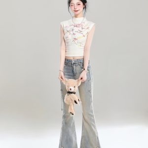 2025 Summer Women's Retro Flared Jeans, Slim Fit Bell-Bottom Pants, American Style, Popular Straight Leg Design