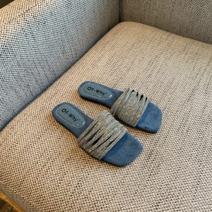 2025 Summer Women's Water Drill One-Word Sandals - Fairy Style Flat Korean Cool Footwear for Outdoor Wear