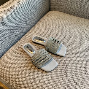 2025 Summer Women's Water Drill One-Word Sandals - Fairy Style Flat Korean Cool Footwear for Outdoor Wear