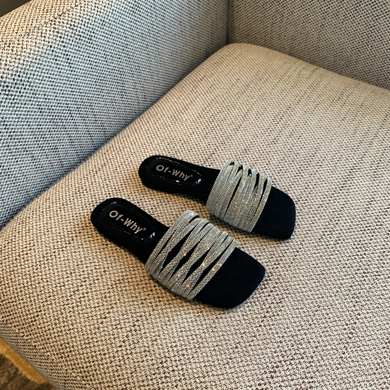 2025 Summer Women's Water Drill One-Word Sandals - Fairy Style Flat Korean Cool Footwear for Outdoor Wear