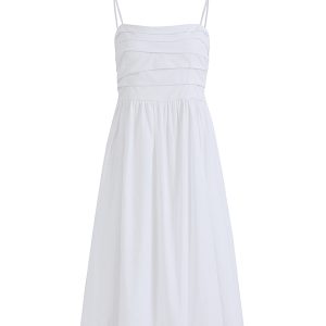 2025 Summer Women's White Spaghetti Strap Evening Gown - French-Style Long Dress for Vacation and Special Occasions