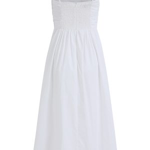 2025 Summer Women's White Spaghetti Strap Evening Gown - French-Style Long Dress for Vacation and Special Occasions