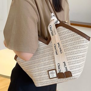 2025 Trendy Retro Hand-Woven Straw Tote Bag for Women - Large Capacity Versatile Shoulder Commuter Bag
