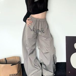 2025 Women's American Style Wide-Leg Cargo Pants, Loose Pleated Curved Knife Design, Casual Sports Jazz Dance Trousers