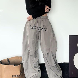 2025 Women's American Style Wide-Leg Cargo Pants, Loose Pleated Curved Knife Design, Casual Sports Jazz Dance Trousers