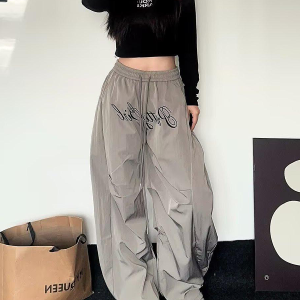 2025 Women's American Style Wide-Leg Cargo Pants, Loose Pleated Curved Knife Design, Casual Sports Jazz Dance Trousers
