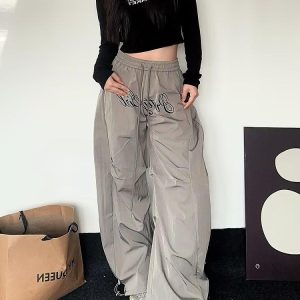2025 Women's American Style Wide-Leg Cargo Pants, Loose Pleated Curved Knife Design, Casual Sports Jazz Dance Trousers