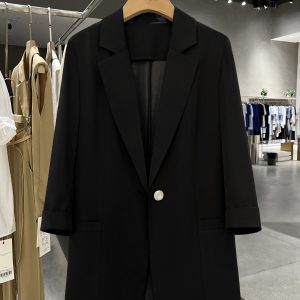 2025 Women's Casual Black Suit Jacket - Thin High-Quality Blazer for Summer Professional Attire, Versatile Office Wear