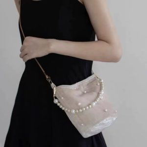 2025 Women's Chinese-Style High-End Pearl Velvet Bucket Bag - Niche Design Shoulder Crossbody Bag