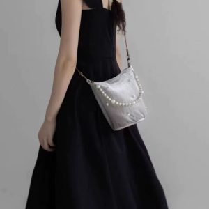 2025 Women's Chinese-Style High-End Pearl Velvet Bucket Bag - Niche Design Shoulder Crossbody Bag
