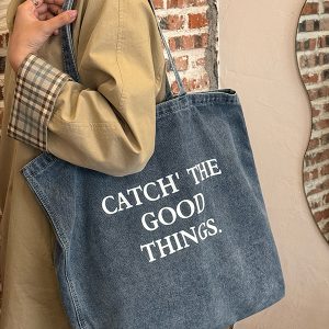 2025 Women's Large Capacity Denim Canvas Tote Bag, Casual Versatile Shoulder Bag in Trendy Style