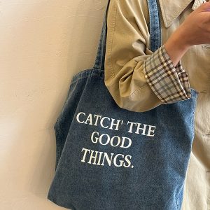 2025 Women's Large Capacity Denim Canvas Tote Bag, Casual Versatile Shoulder Bag in Trendy Style