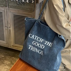 2025 Women's Large Capacity Denim Canvas Tote Bag, Casual Versatile Shoulder Bag in Trendy Style