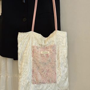 2025 Women's Pearl Luster Lace Canvas Bag - Large Capacity Commuter Tote Shoulder Bag for Students