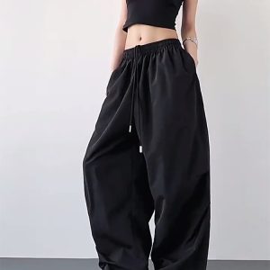 2025 Women's Red Cargo Pants - American Style Loose Parachute Pants, Slimming Drape, Hip-Hop Casual Sportswear