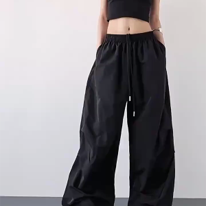 2025 Women's Red Cargo Pants - American Style Loose Parachute Pants, Slimming Drape, Hip-Hop Casual Sportswear