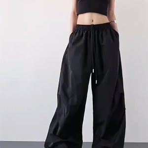 2025 Women's Red Cargo Pants - American Style Loose Parachute Pants, Slimming Drape, Hip-Hop Casual Sportswear
