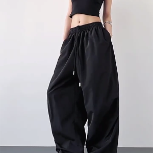 2025 Women's Red Cargo Pants - American Style Loose Parachute Pants, Slimming Drape, Hip-Hop Casual Sportswear