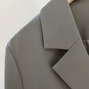 2025 Women's Vintage Short Blazer - Summer Thin Gray Textured Suit Jacket, Stylish High-Quality Fashion