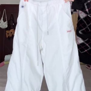 2025 Women's White Wide-Leg Work Pants, Loose Draped American Style, Casual Korean Fashion