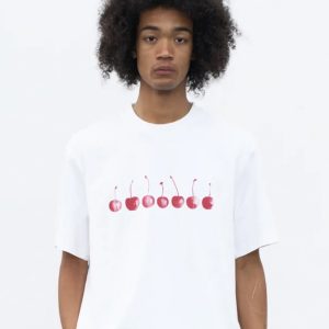 25SS Korean Style Cherry Print Casual Loose Heavyweight Cotton Short-Sleeve T-Shirt for Women - Age-Reducing Versatile Design