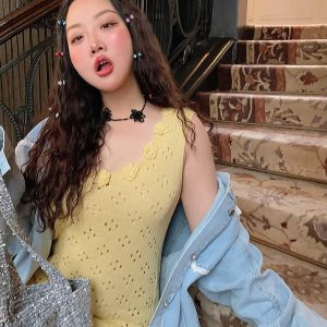 3D Floral Hollow Out Two-Piece Sling Dress for Women - Unique Waist-Cinching Design for Spring Summer 2025 - Y2K Style