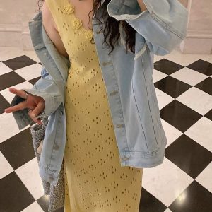 3D Floral Hollow Out Two-Piece Sling Dress for Women - Unique Waist-Cinching Design for Spring Summer 2025 - Y2K Style