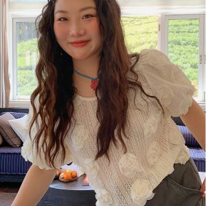 3D Floral Lace T-Shirt for Women, Short Sleeve, Summer 2025 Unique Design, Y2K Inspired Top