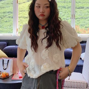 3D Floral Lace T-Shirt for Women, Short Sleeve, Summer 2025 Unique Design, Y2K Inspired Top