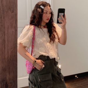 3D Floral Lace T-Shirt for Women, Short Sleeve, Summer 2025 Unique Design, Y2K Inspired Top