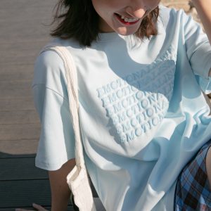 3D Letter Short Sleeve T-Shirt for Women - Loose Fit Summer Top - Trendy 2025 Style