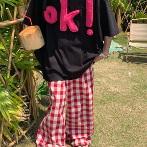 3D OK Letter Printed Short Sleeve T-Shirt for Men and Women, Casual Summer Loose Fit Vintage Style Tee