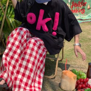 3D OK Letter Short Sleeve T-Shirt for Men and Women, Loose Fit Unisex Summer Tee, Vintage-Inspired Casual Wear