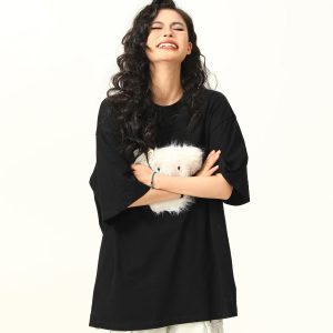 3D Plush Dog Design Short Sleeve T-Shirt for Women, Summer Loose Retro Tee, Casual Cute Graphic Top, Y2K Style