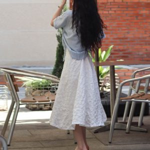 3D Relief Floral Umbrella Skirt with Pockets, High-Waisted A-Line, Vintage Black and White, Women's Spring Summer Fashion