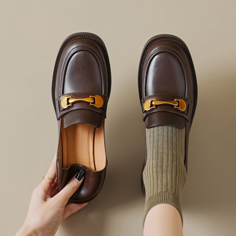 4.5 cm Italian-Style Soft Sole Leather Shoes with Metal Buckle - Comfortable Fashion Footwear