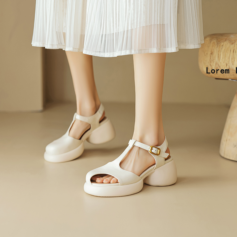 7 cm Thick-Soled Italian-Style Genuine Leather Sandals - Comfortable Soft Sole Fashion for Outdoor Versatility