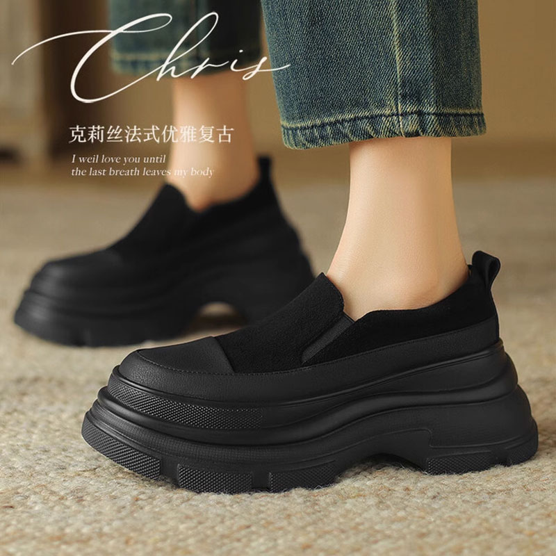 8 cm Italian-Style Soft Sole Genuine Leather Thick-Soled Shoes for Petite Women - Comfortable Spring and Autumn Footwear