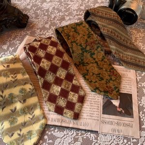 90s Retro Hong Kong Style Floral Bow Tie Shirt Accessory - Handmade Versatile Long Tie for Y2K Fashion