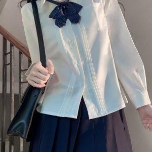 Accordion Pleated Long Sleeve & Short Sleeve JK Shirt Set - Basic Student Uniform for Women, Spring Autumn College Style